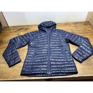 Decathlon Forclaz MT100 Hooded Down Jacket Asphalt Blue Mens Size Small